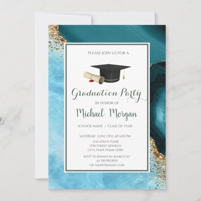 Invitación Partido de Graduación de Mármol Turquesa del Cap d (Anverso)