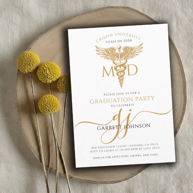 Invitación Partido de Graduación de Médico MD de oro moderno (Subido por el creador)