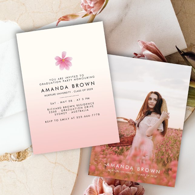 Invitación Partido de Graduación de Moda 2025 Elegante Floral (Subido por el creador)