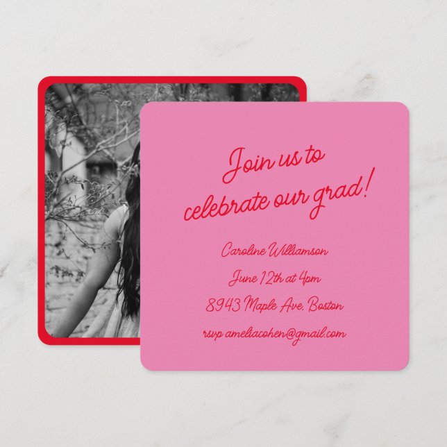 Invitación Partido de Graduación de Moda de Fotos con Guión R (Anverso / Reverso)