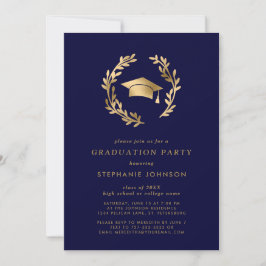 Invitación Partido de Graduación de Moda de Guirnalda Navy Go