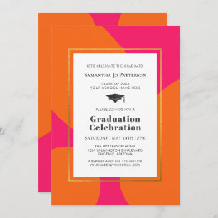 Invitación Partido de graduación de moda de Naranja rosado ca