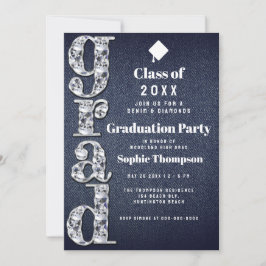 Invitación Partido de Graduación de Moda Denim Diamonds Bling