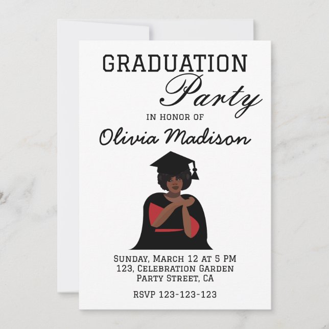 Invitación Partido de graduación de mujeres negras y blancas  (Anverso)