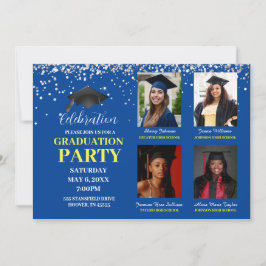 Invitación Partido de Graduación de múltiples fotos azules y