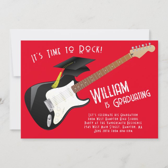 Invitación Partido de graduación de música rock de guitarra e (Anverso)