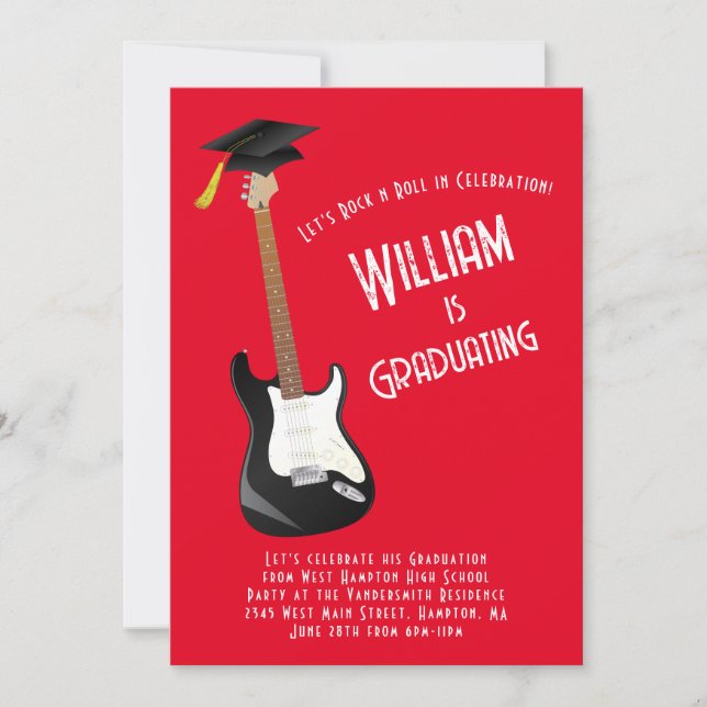 Invitación Partido de graduación de música rock de guitarra e (Anverso)