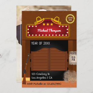 Invitación Partido de Graduación de Neon Wild West Cowboy