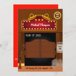 Invitación Partido de Graduación de Neon Wild West Cowboy