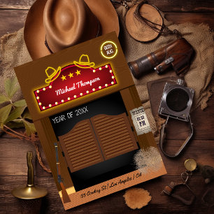 Invitación Partido de Graduación de Neon Wild West Cowboy