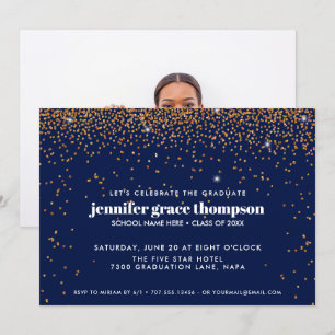 Invitación Partido de Graduación de Oro Confetti y Fotografía