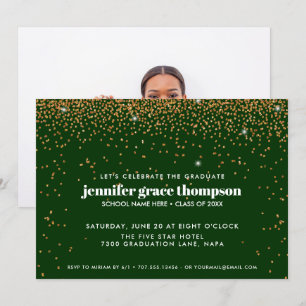 Invitación Partido de Graduación de Oro Confetti y Fotografía