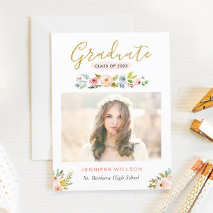 Invitación Partido de Graduación de Oro Floral de Moda Modern