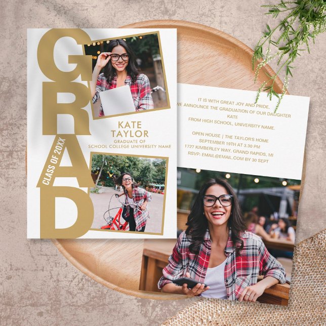 Invitación Partido de Graduación de Oro Moderno 3 Foto (Subido por el creador)