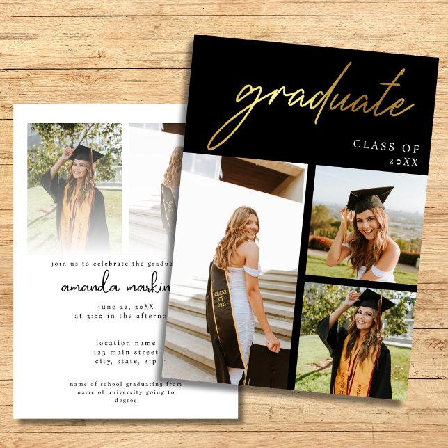 Invitación Partido de Graduación de Oro Moderno y Fotografía  (Subido por el creador)