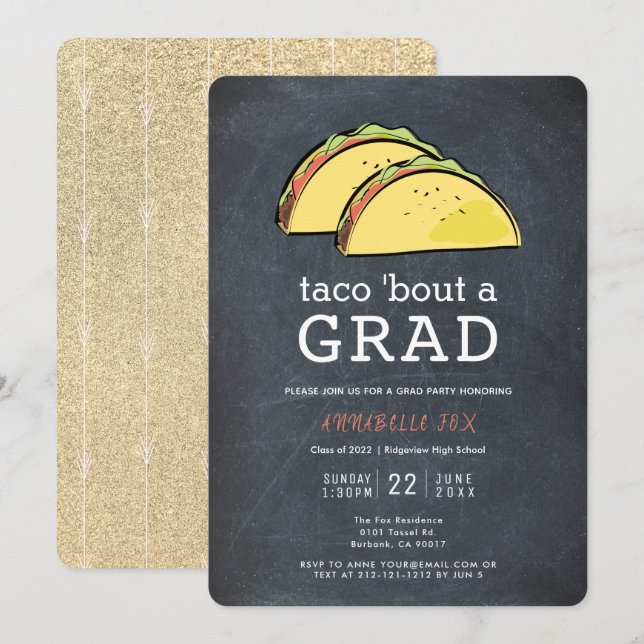 Invitación Partido de Graduación de Oro Taco Bout GRAD Chalkb (Anverso / Reverso)
