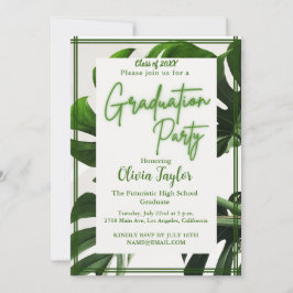 Invitación Partido de Graduación de Palm Tropical Neón Verde 
