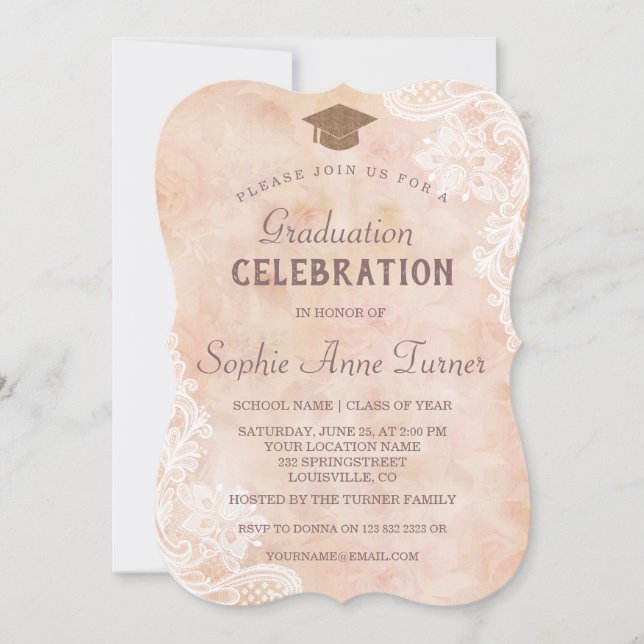 Invitación Partido de Graduación de Papel Antiguo de Rosas de (Anverso)