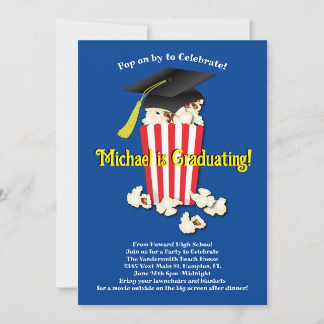 Invitación Partido de Graduación de Película de Popcorn (Anverso)