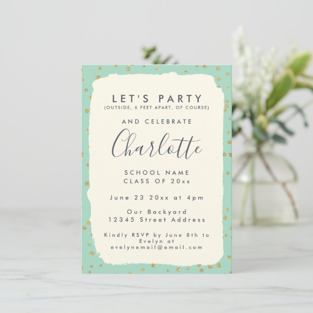 Invitación Partido de Graduación de Personalizados Glam Mint  (Anverso de pie)