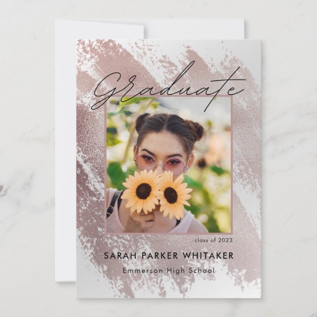 Invitación Partido de Graduación de Pincel de Oro Rosa Modern (Anverso)