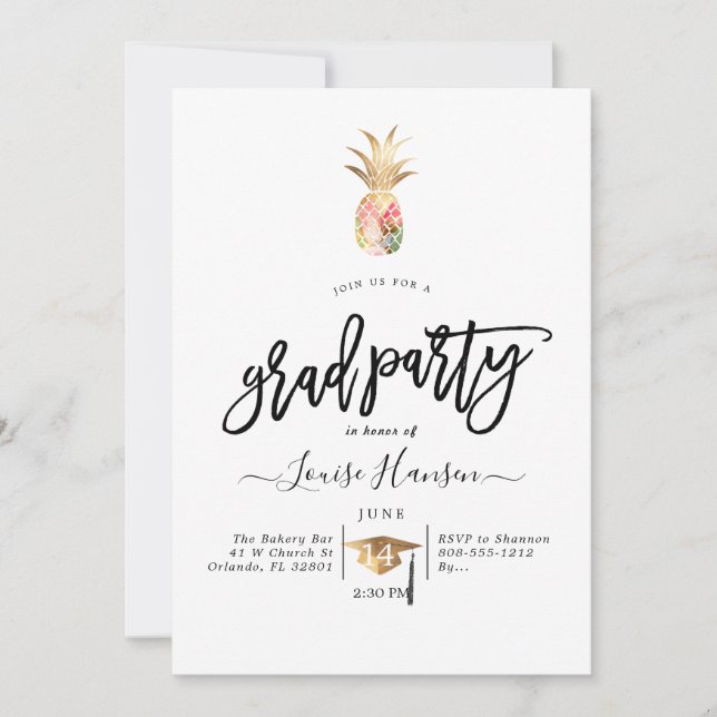 Invitación Partido de Graduación de Pineapples de Acuarela (Anverso)
