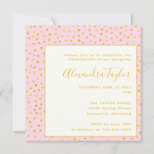 Invitación Partido de Graduación de Pink Gold Confetti Polka