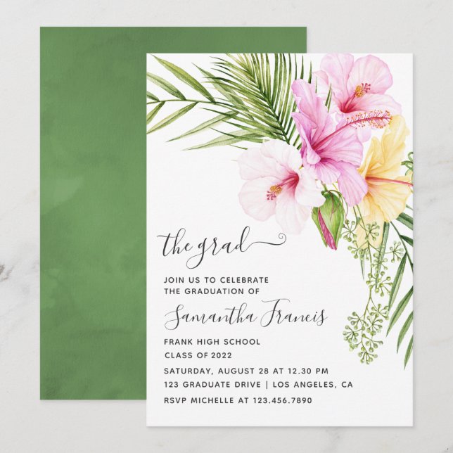 Invitación Partido de Graduación de Playa Floral Tropical de  (Anverso / Reverso)