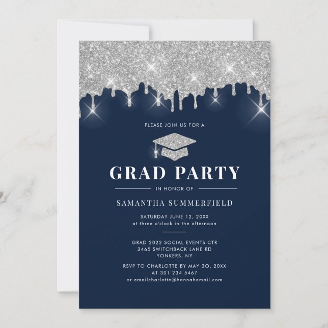 Invitación Partido de Graduación de Purpurina Plata de la Mar (Anverso)