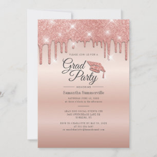 Invitación Partido de Graduación de Purpurina Rosa de Oro Gra