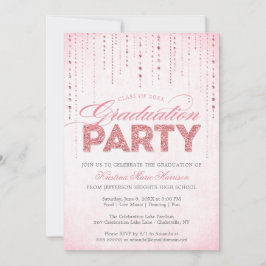 Invitación Partido de Graduación de Purpurina Rosa Girly Gems