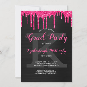 Invitación Partido de Graduación de Purpurina Rosado Caliente