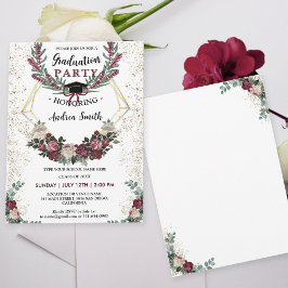 Invitación Partido de Graduación de Purpurinas de Oro Floral 