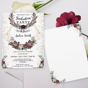 Invitación Partido de Graduación de Purpurinas de Oro Floral 