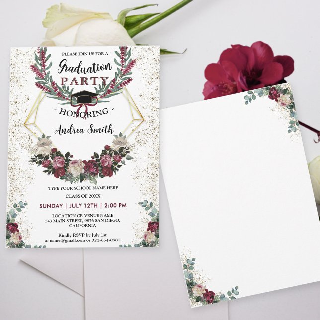 Invitación Partido de Graduación de Purpurinas de Oro Floral  (Subido por el creador)