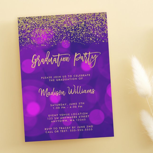 Invitación Partido de Graduación de Purpurinas de Oro Morado  (Subido por el creador)