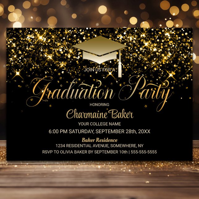 Invitación Partido de Graduación de Purpurinas de Oro Negro (Subido por el creador)