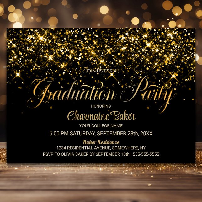 Invitación Partido de Graduación de Purpurinas de Oro Negro (Subido por el creador)