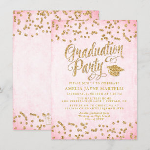 Invitación Partido de Graduación de Purpurinas Glam Pink & Go