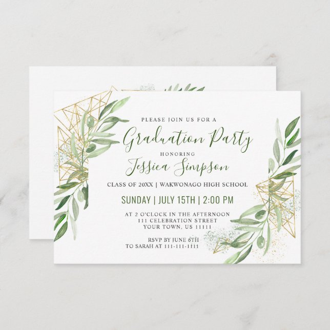 Invitación Partido de Graduación de Rama de Oliva Moderna (Anverso / Reverso)