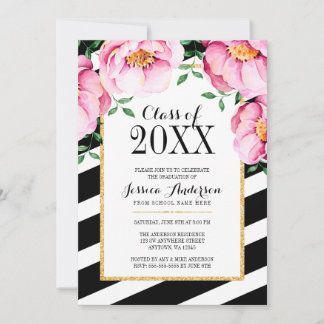 Invitación Partido de Graduación de Rayas Florales de Acuarel