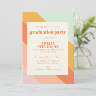 Invitación Partido de Graduación de Rayas Retro Summer Resume