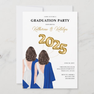 Invitación Partido de Graduación de Retrato de Gemelas