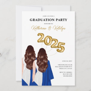 Invitación Partido de Graduación de Retrato de Gemelas