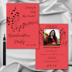 Invitación Partido de graduación de Rock Black & Red Photo