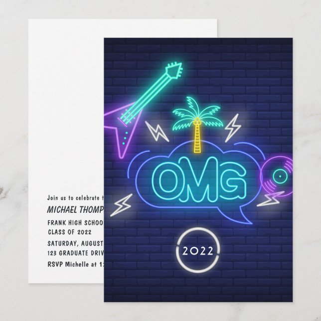 Invitación Partido de Graduación de Rótulos Neon de Música Re (Anverso / Reverso)