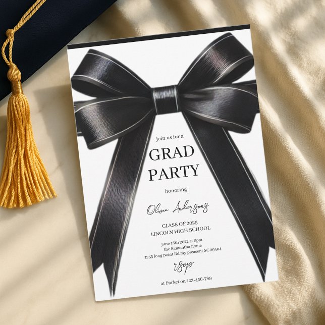 Invitación Partido de Graduación de Satin Bow Negro de moda (Subido por el creador)
