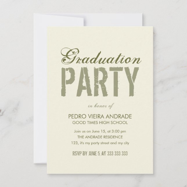 Invitación Partido de Graduación de Secundaria Foto Beige Ver (Anverso)