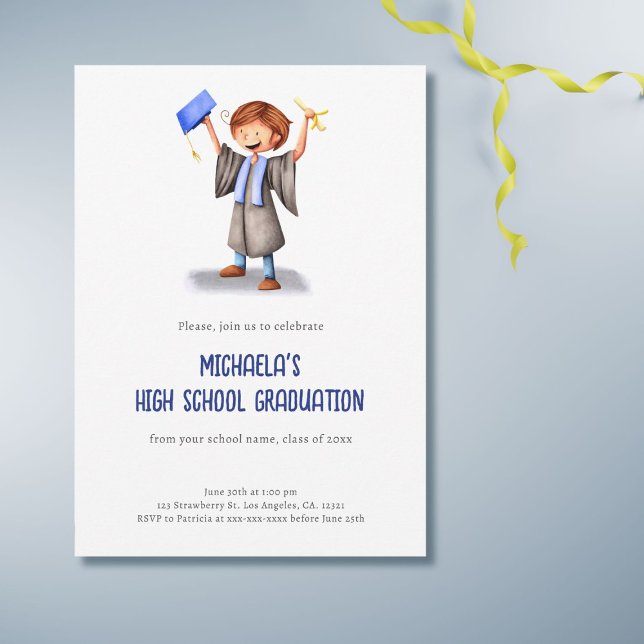 Invitación Partido de Graduación de Secundaria Navy Blue Grad (Subido por el creador)