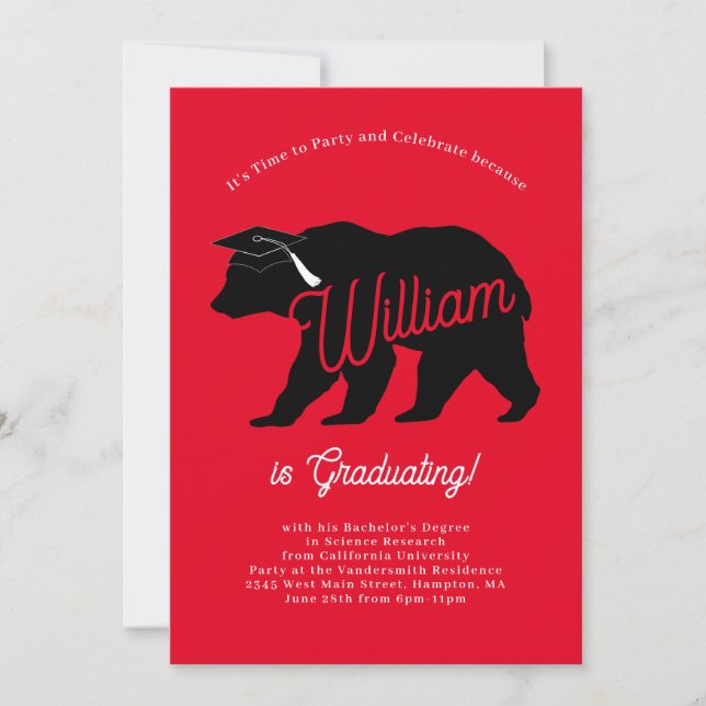 Invitación Partido de Graduación de Silhouette de Oso (Anverso)